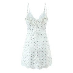 Romantic Girls Lace Trim Floral Print Satin Sling Mini Dresses