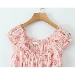 Sweet Pink Floral Print Mini Dresses