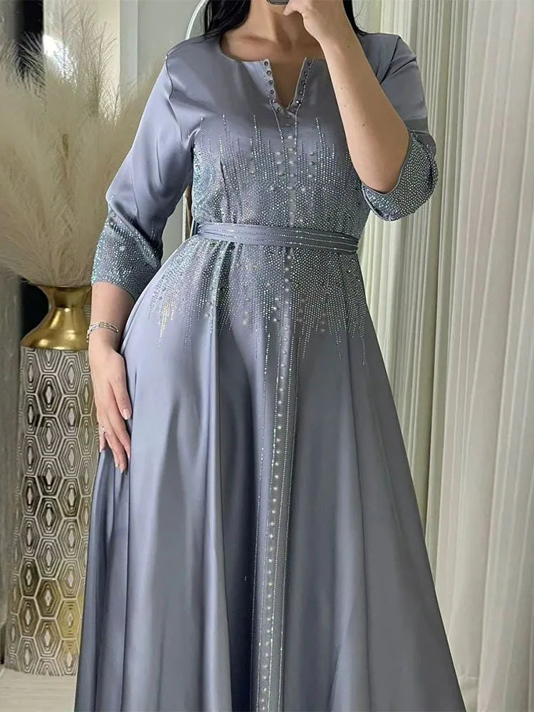 Rhinestone Solid Color Autumn Dresses