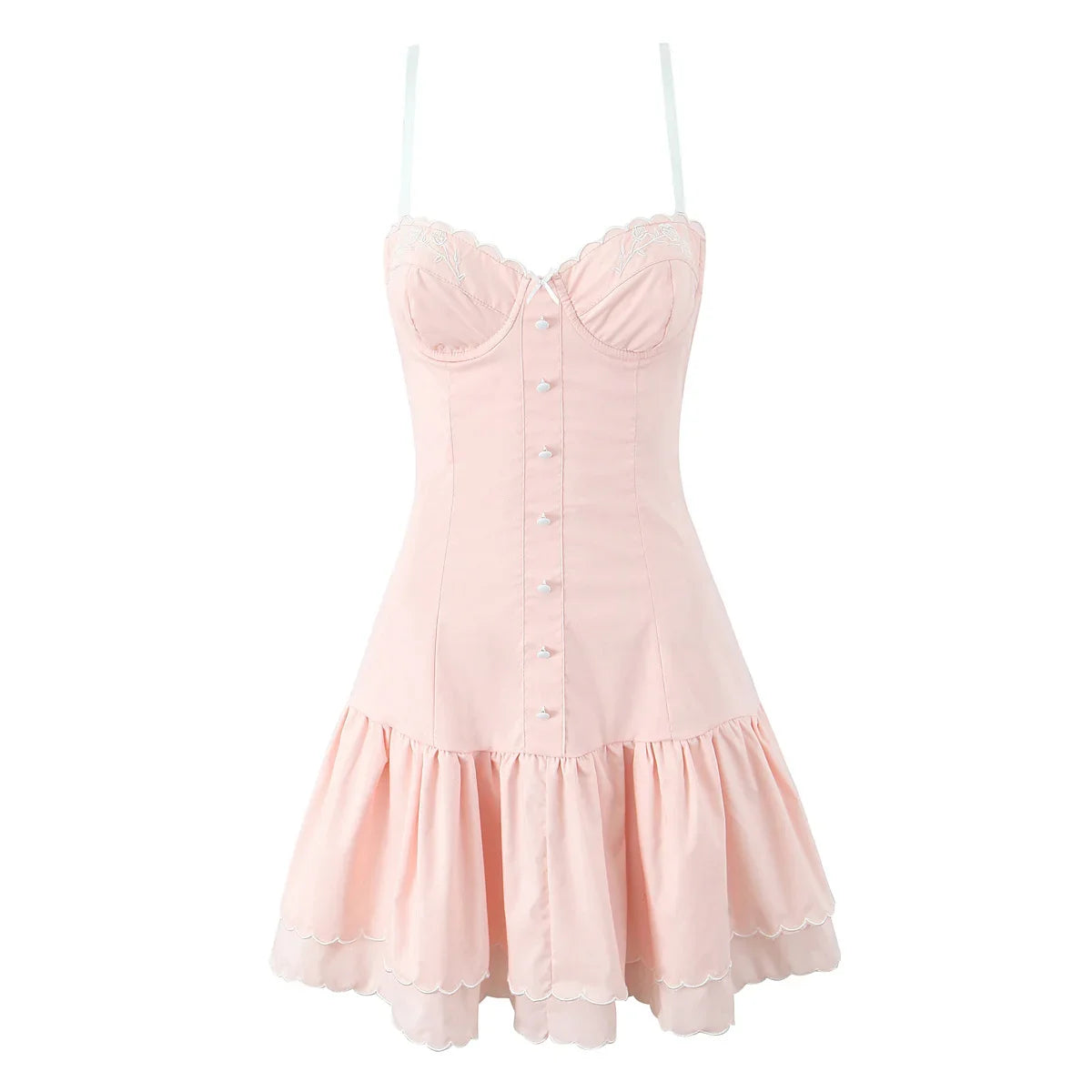 Sexy Floral Embroidery Spaghetti Straps Dresses Summer Female A-line Holiday Party Robe Lace Up Vestidos Black Pink