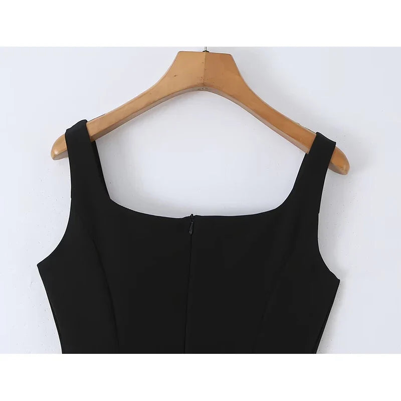 Black Square Neck Midi Dresses