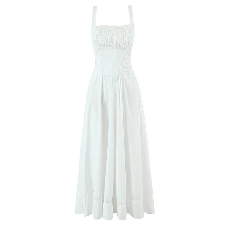 Lace Spliced Elegant White Sleeveless Dresses