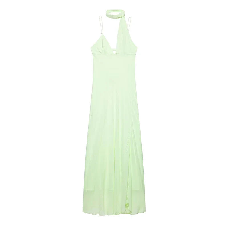 Summer Lime Green Spaghetti Straps Maxi Dresses