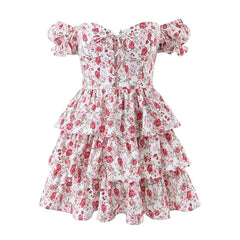 Sexy Off Shoulder Floral Print Cake Party Mini Dresses Short Sleeve Layered Holiday Summer Dresses