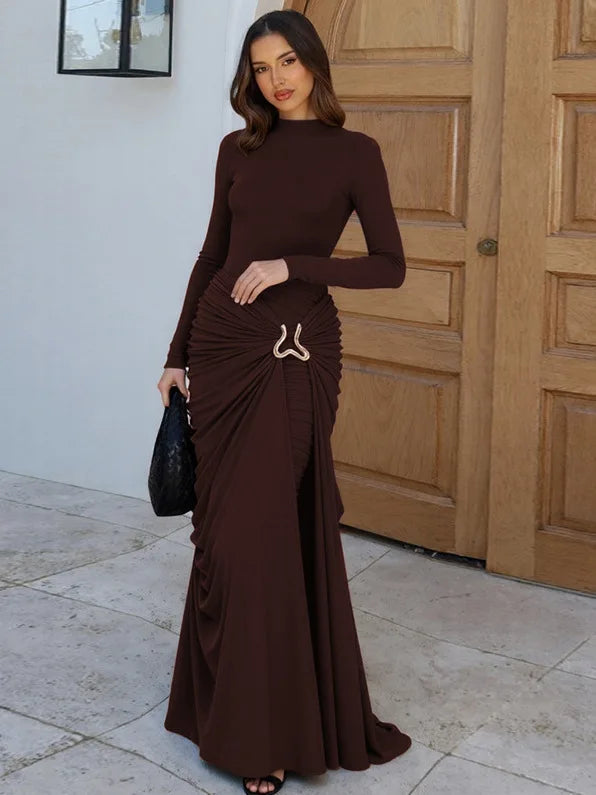 Solid Color Round Neck Long Sleeve Dresses