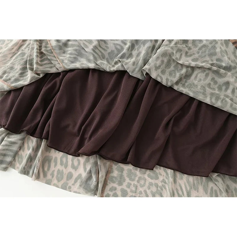 Animal Print V Neck Sling Maxi Dresses