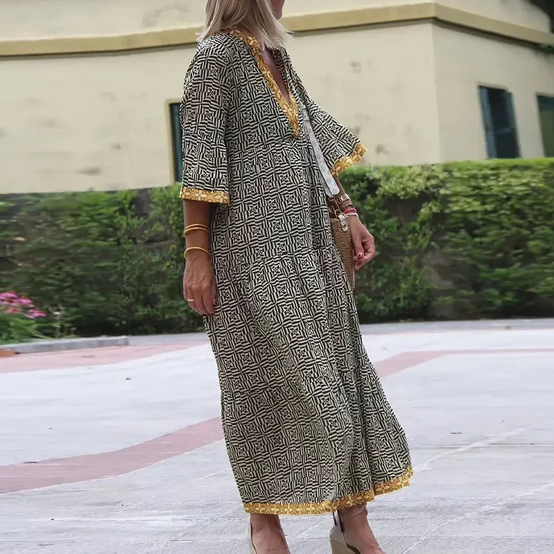 V Neck Half Sleeve Summer Vintage Dresses