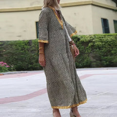 V Neck Half Sleeve Summer Vintage Dresses