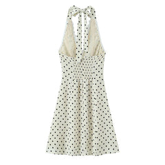 Sexy Backless Halter Mini Polka Dot Dresses Lace Trim High Waist A-line Slim Casual Summer Beach Party Dress