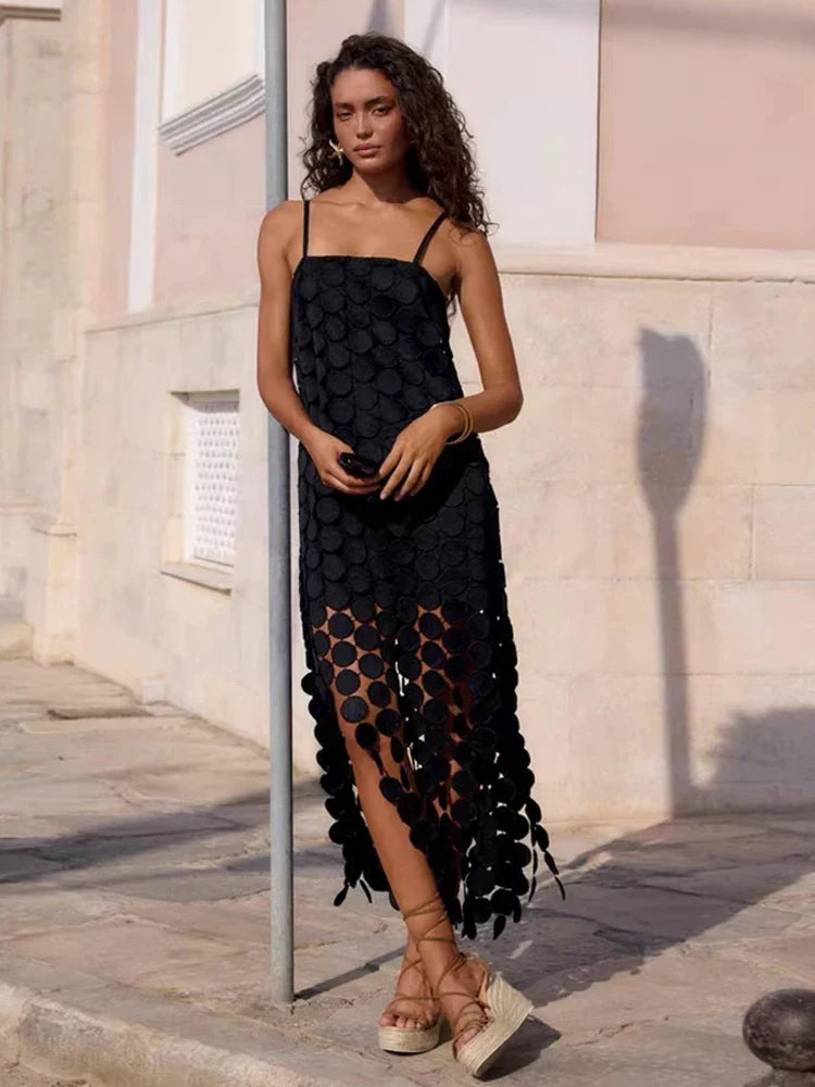 Summer Hollow-out Polka Dot Midi Dresses