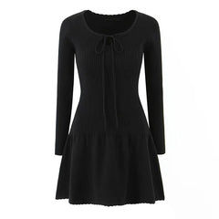 Sexy Lace Up O Neck Red Knit Mini Dresses
