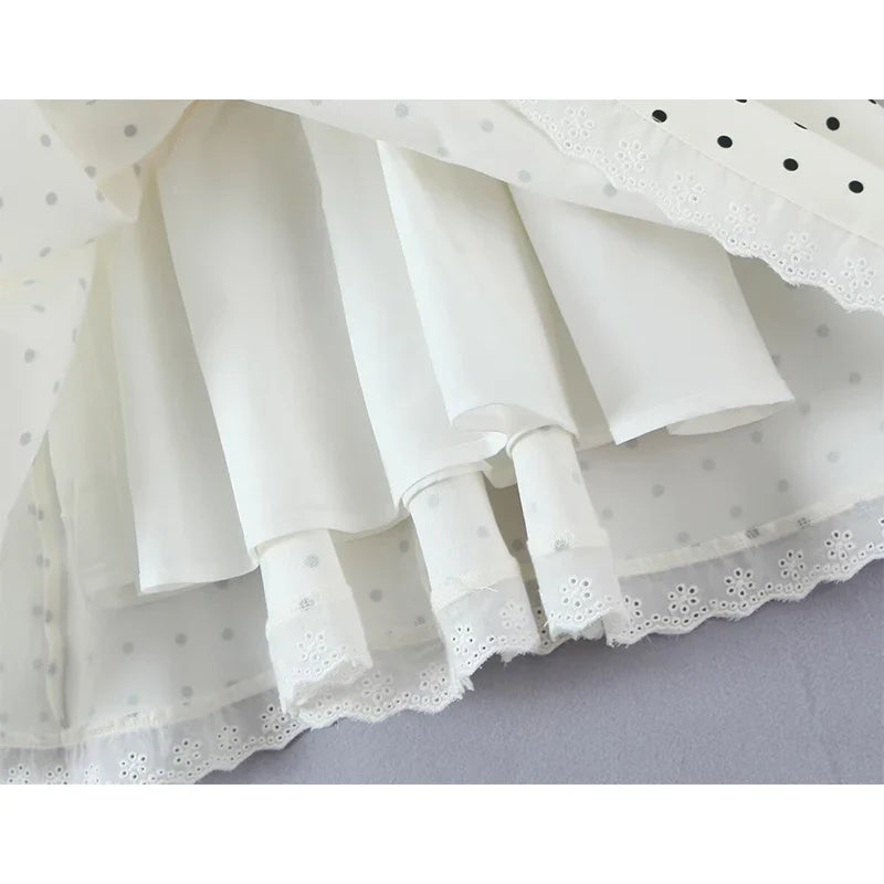 Sexy Sweet Girls Lace Trim Polka Dot Sling Mini Dresses Summer Low Waist A-line Vacation Party Dress