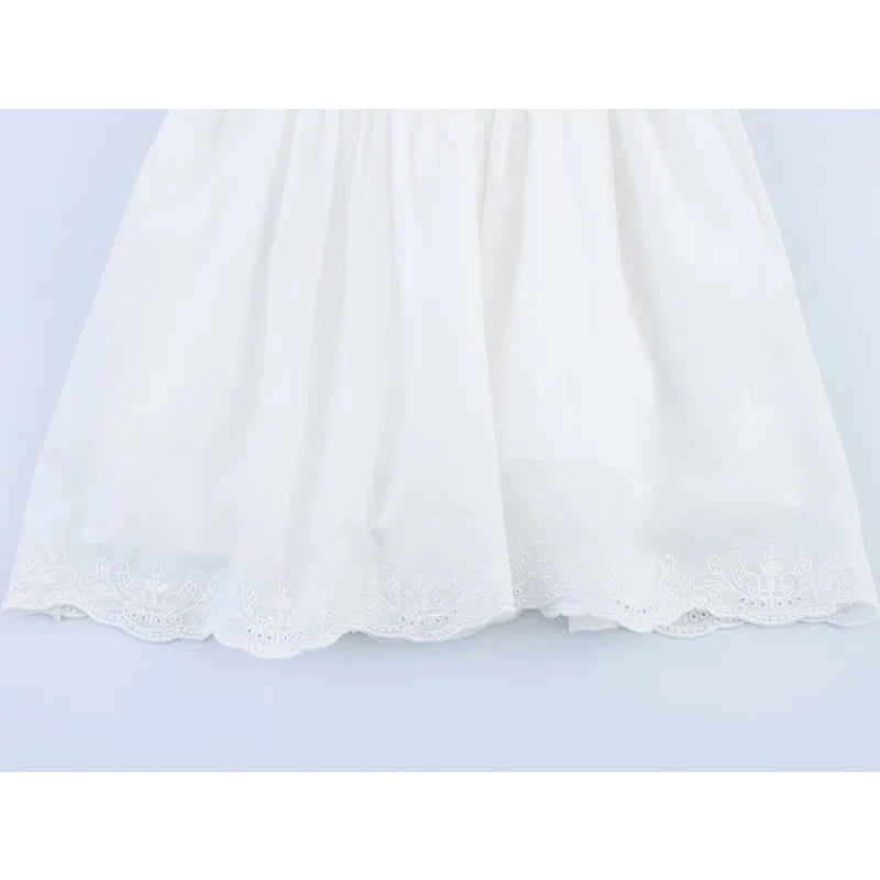 Sexy Lace Trim Embroidery White Tank Dresses
