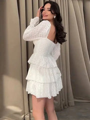 Sweet Square Neck Long Sleeved Ruffled Layered Dresses