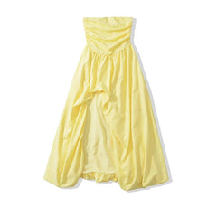 Black Yellow Hem Sexy High Slit Strapless Dresses