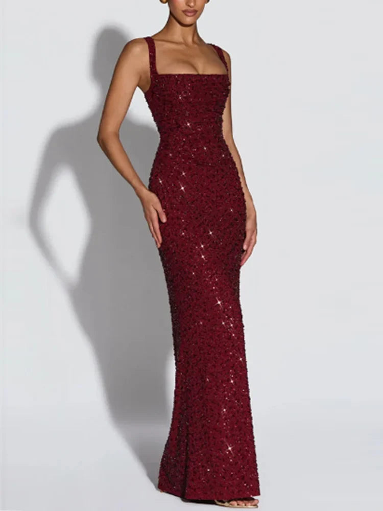 Evening Gown Slips Sleeveless Straps Hip Hugging Slim Fit Sequin Dresses