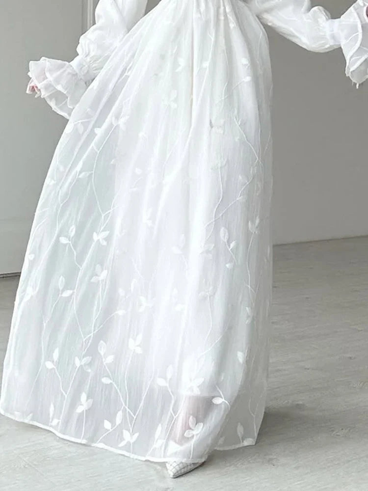 Bell Sleeve White Chiffon Dresses