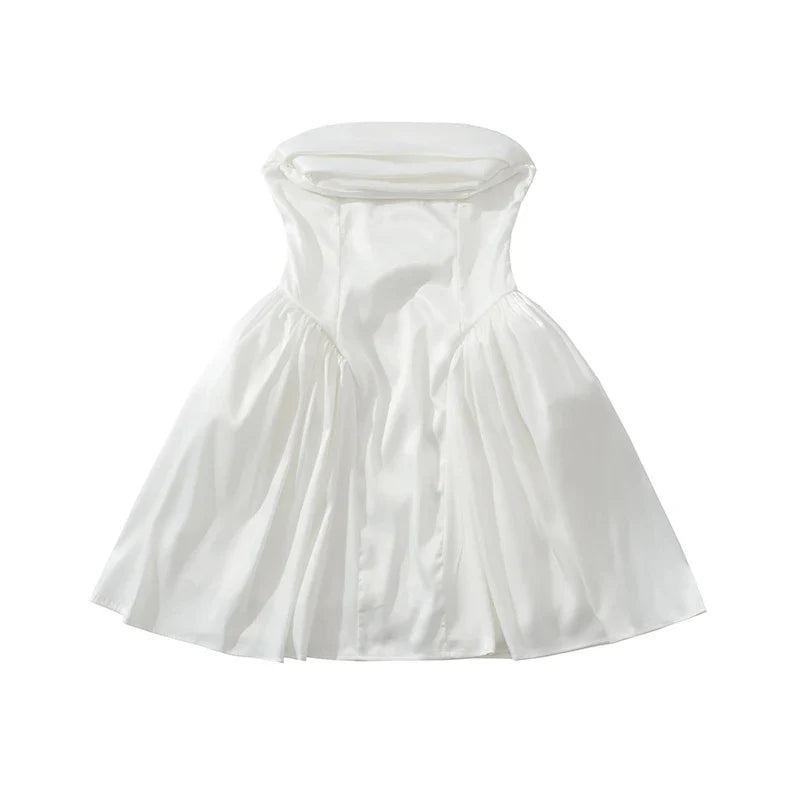 Sexy Elegant Prom Strapless Dresses Lace Up Back White Pink Evening Party Mini Dresses