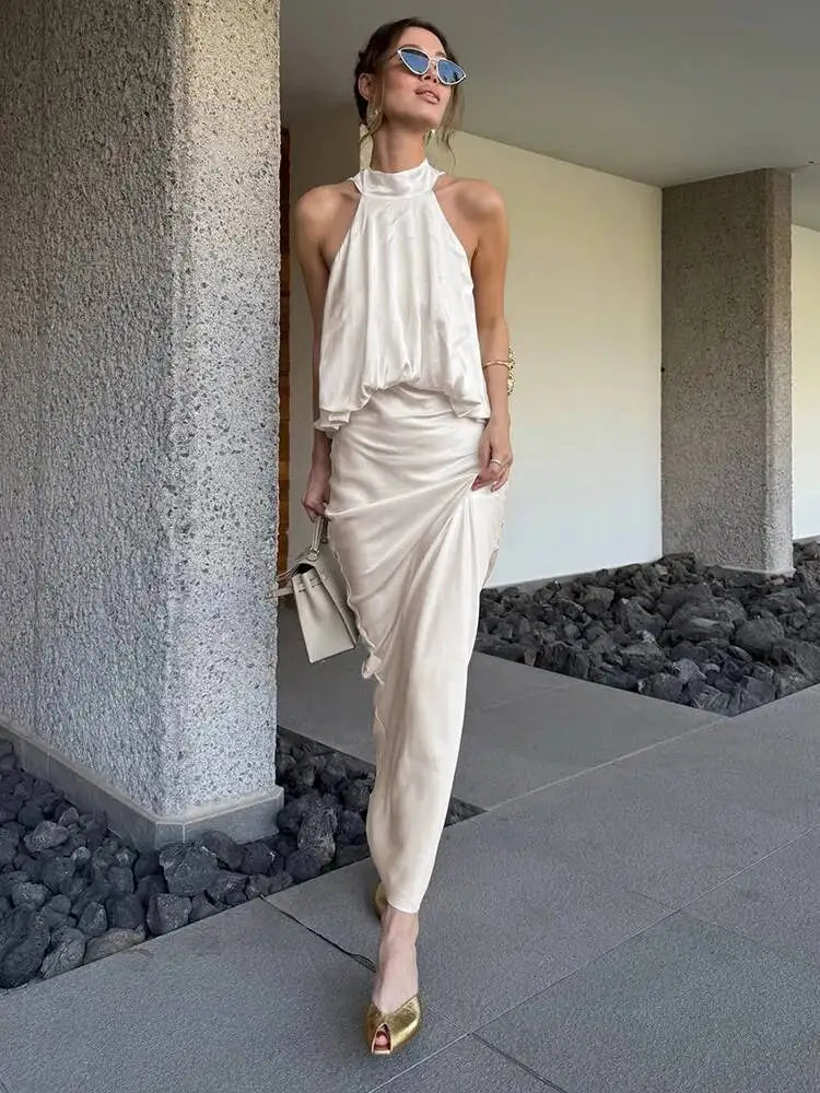 Summer Light Luxury Hanging Neck Sleeveless Backless Slim Fit Dresses
