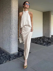 Summer Light Luxury Hanging Neck Sleeveless Backless Slim Fit Dresses