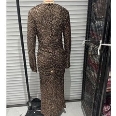 Side Draping V Neck Bodycon Long Sequin Dresses Party Sexy Maxi Vestidos