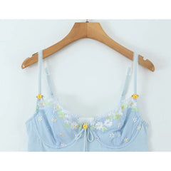 Light Blue Floral Embroidery Sling Sexy Dresses Summer Night Out Party Backless Dresses