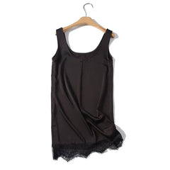 Lace Trim Brown Short Tank Dresses