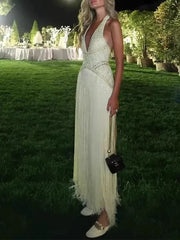 Sexy Backless Hollow Out Party Dresses Sexy Halter Deep V High Waisted Evening Dresses
