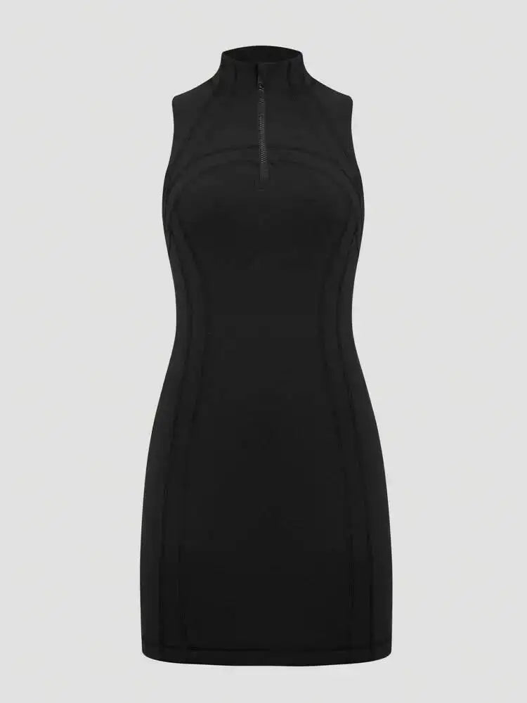 Casual High Neck Half Zipper Sleeveless Yoga Dresses