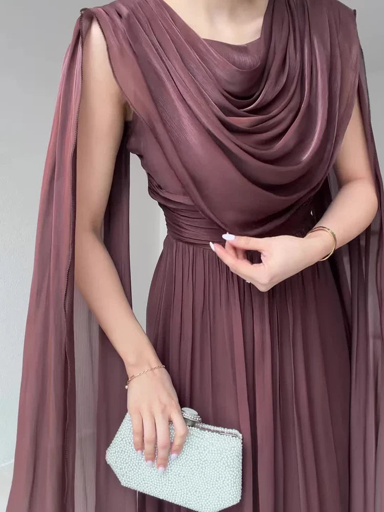 Round Neck Sleeveless Ribbon Patchwork Elegant Long Dresses