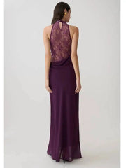 Elegant Halter Neck Sleeveless Lace Spliced Slim Fit Dresses