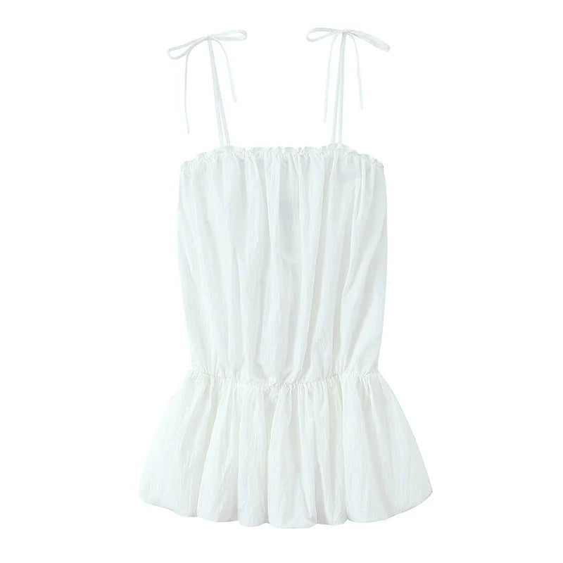 Sexy Spaghetti Straps Balloon Hem White Mini Dresses Summer Vestidos