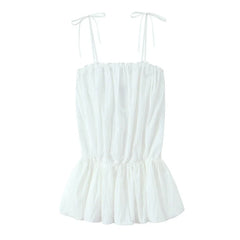 Sexy Spaghetti Straps Balloon Hem White Mini Dresses Summer Vestidos
