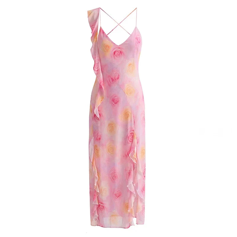 Vacation Style Romantic Ruffle Long Sling Dresses