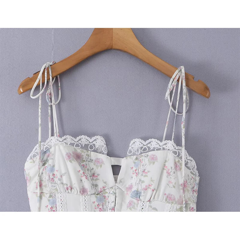 French Princess Style Sweet Floral Slim Sling Corset Mini Dresses