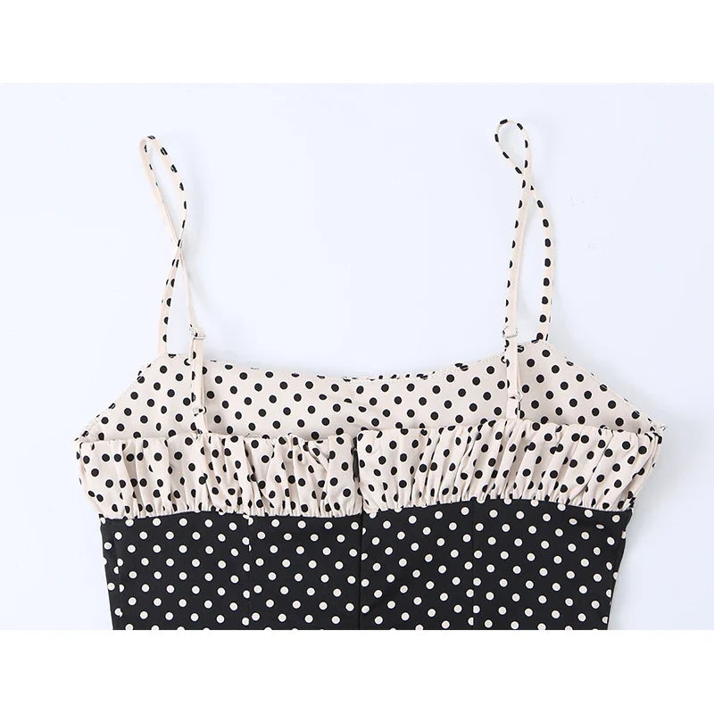 Patchwork Polka Dot Spaghetti Strap Mini Dresses