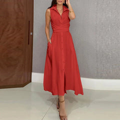Office Ladies Lapel High Waist Long Dresses