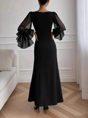 Elegant V-neck Flared Sleeve Waist Slimming Dresses