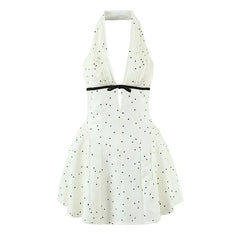 French Style Sexy Spicy Girls Halter Mini Dresses Polka Dot Deep V Backless A-line Summer Dresses