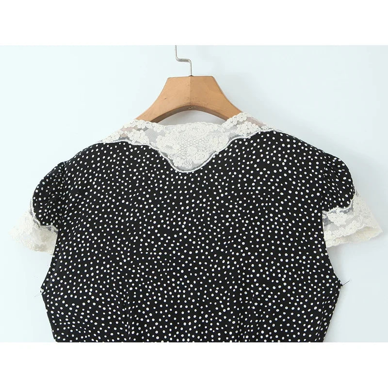 French Lace Patchwork Polka Dot Temperament Elegant Dresses