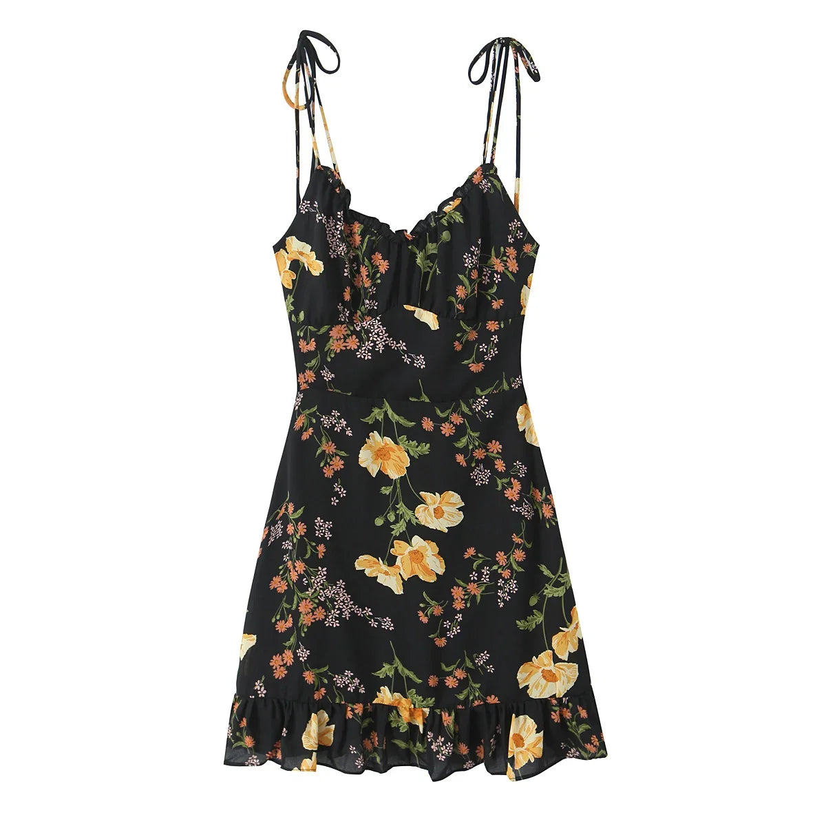 French Style Vacation Summer Dresses Floral Print Short Sling Dresses