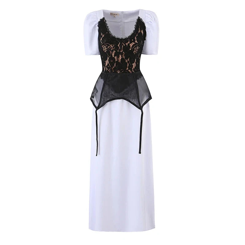 French Retro Satin Waist Cinched Long Dresses