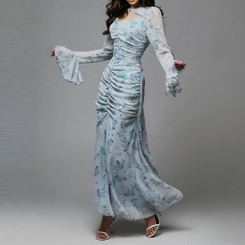 Sweet Casual Long Dresses Flare Sleeve Design Spring Summer Holiday Dresses