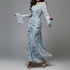 Sweet Casual Long Dresses Flare Sleeve Design Spring Summer Holiday Dresses