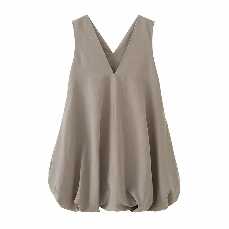 Solid V Neck Sleeveless Dresses