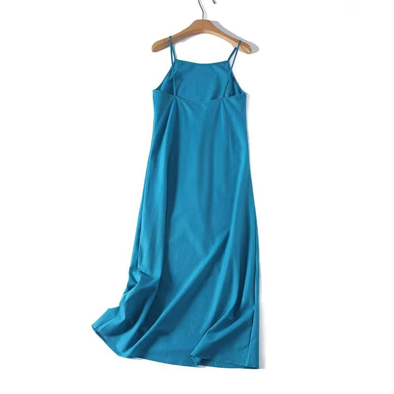 Casual Minimalist Vacation Style Linen Sling Dresses