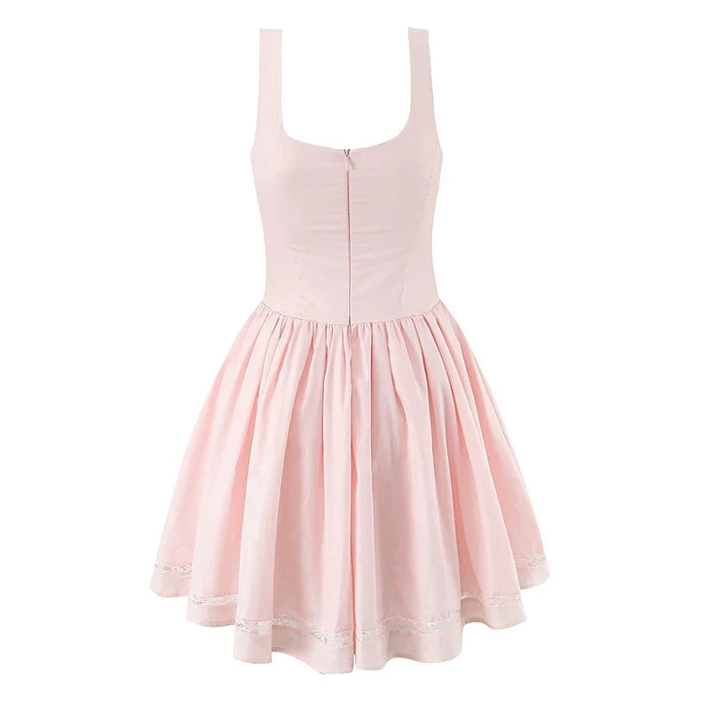Sweet Pink 3D Bow Strap Tank Dresses