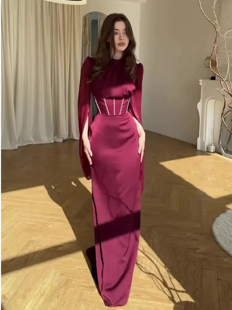 Autumn Elegant and Stylish Flowing Dress, Long-Sleeved Long Dresses