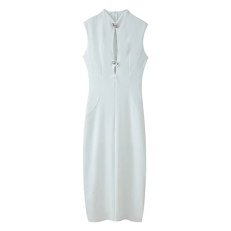 Black White Sexy Vintage Elegant Party Long Dresses Front Button Hollow Out Pencil Maxi Vestidos
