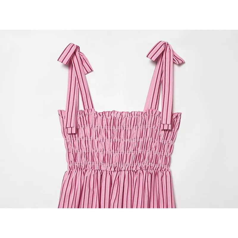 Pink Striped Midi Dresses